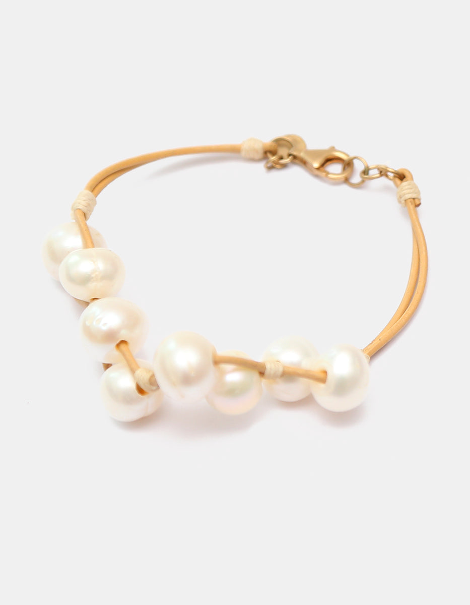 Pulsera de Cordón Nude y Plata .925 en baño Vermeil de 22kt con Perlas Naturales Cultivadas