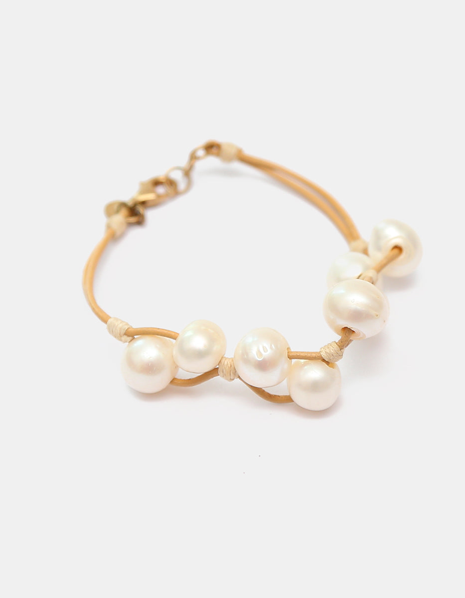 Pulsera de Cordón Nude y Plata .925 en baño Vermeil de 22kt con Perlas Naturales Cultivadas