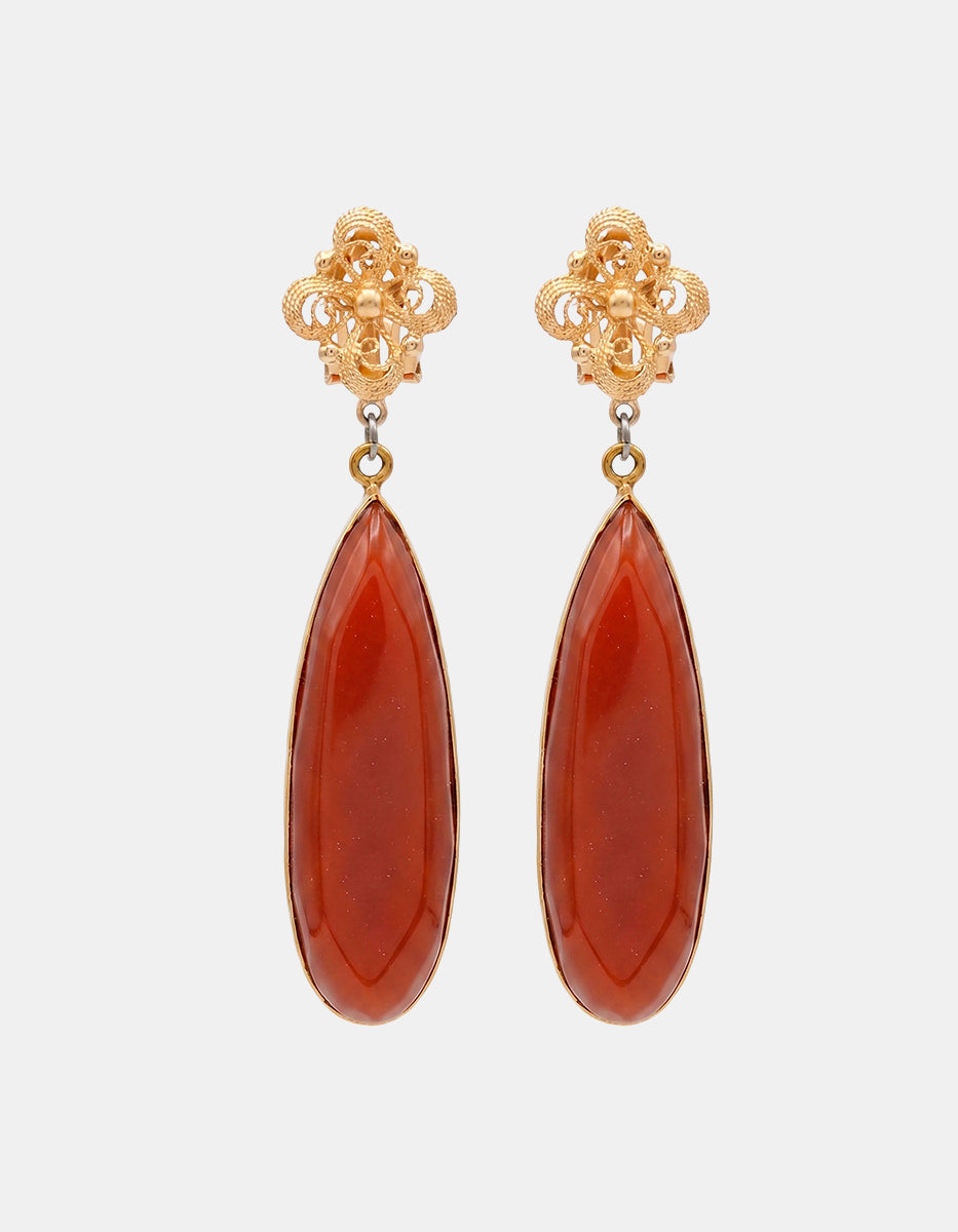 Aretes Marquesa Bronce con Baño Vermeil 22K y Piedra Dorada
