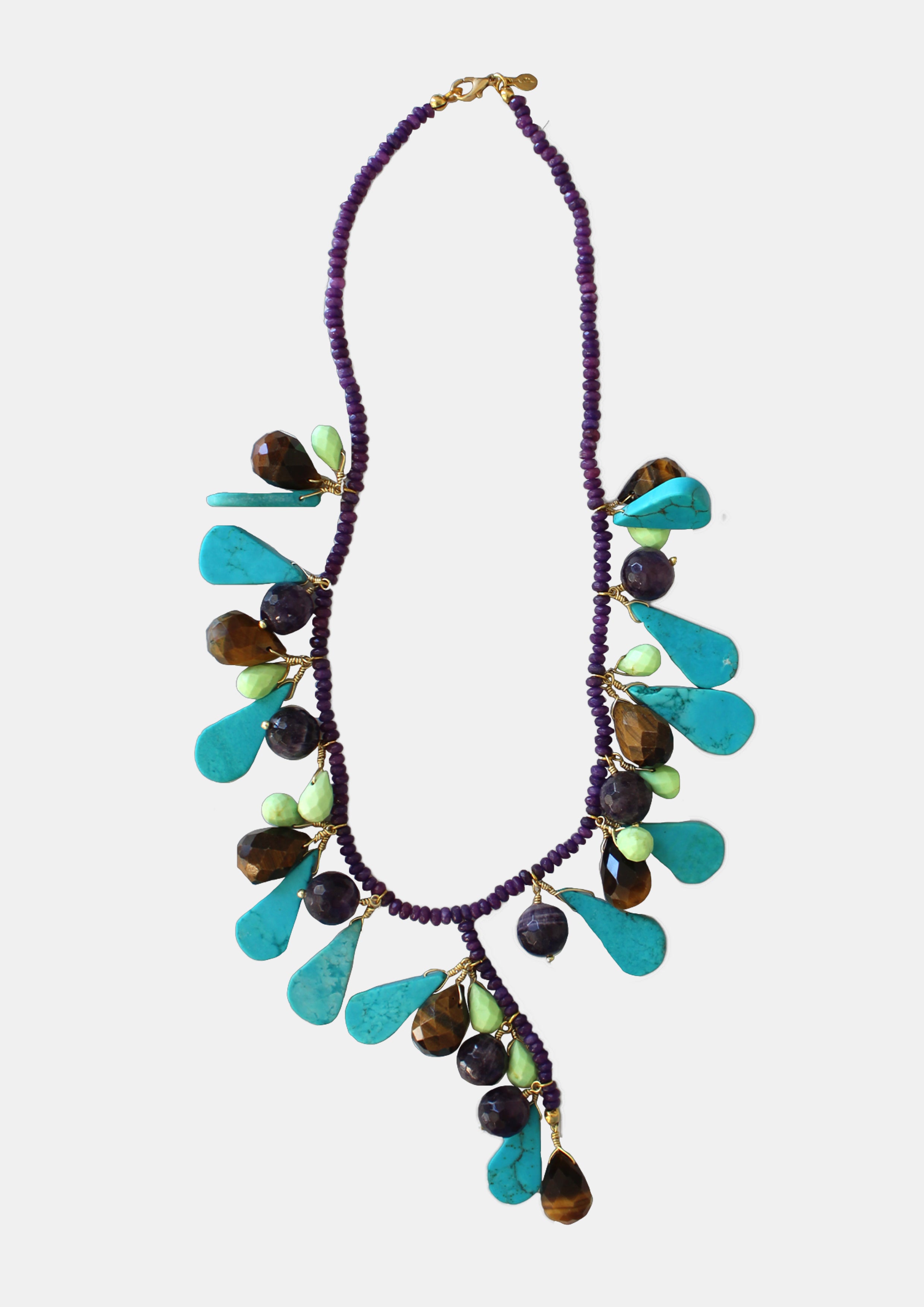 Collar en Bronce con Baño Vermeil 22 kt y Gema Turquesa