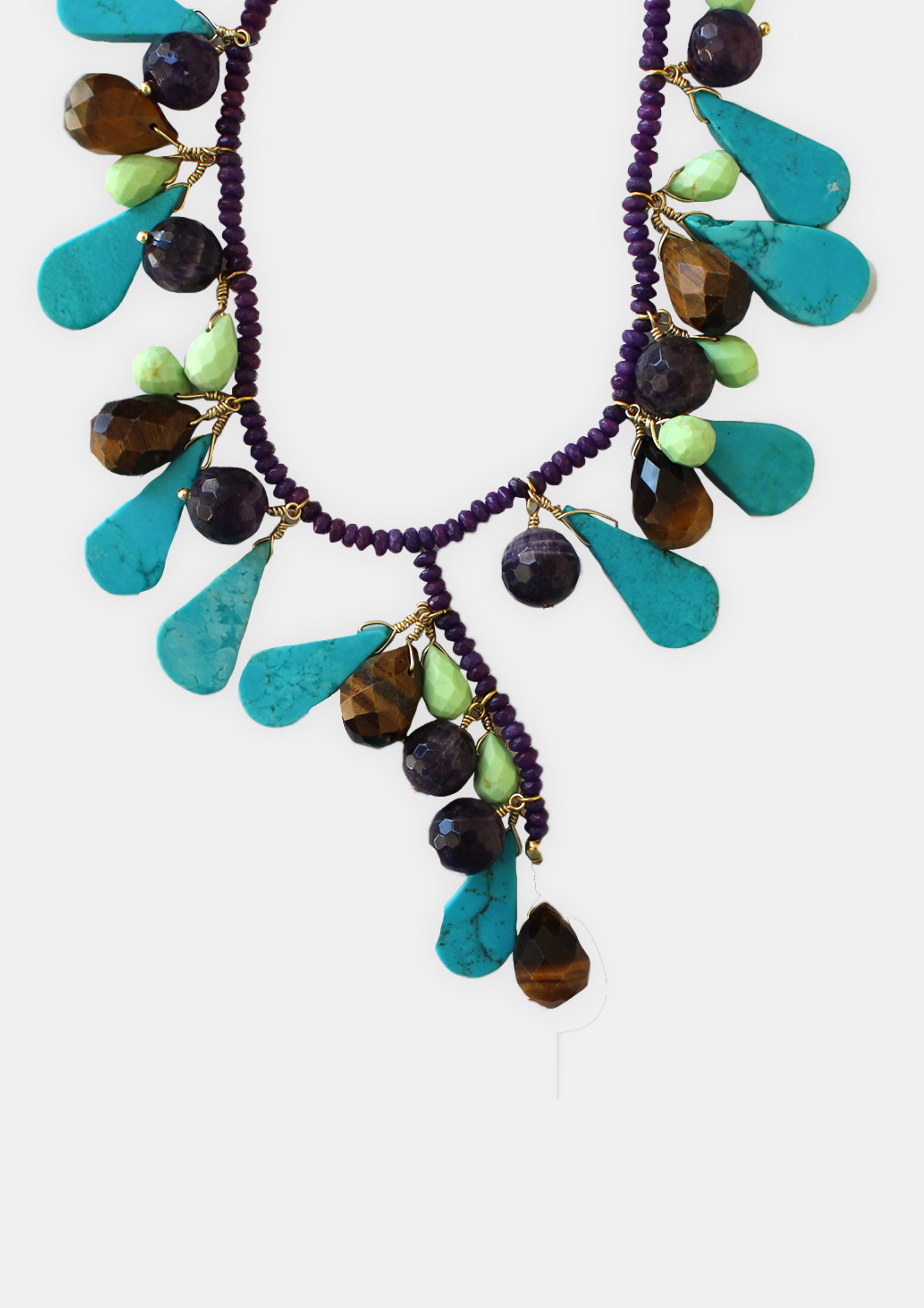 Collar en Bronce con Baño Vermeil 22 kt y Gema Turquesa