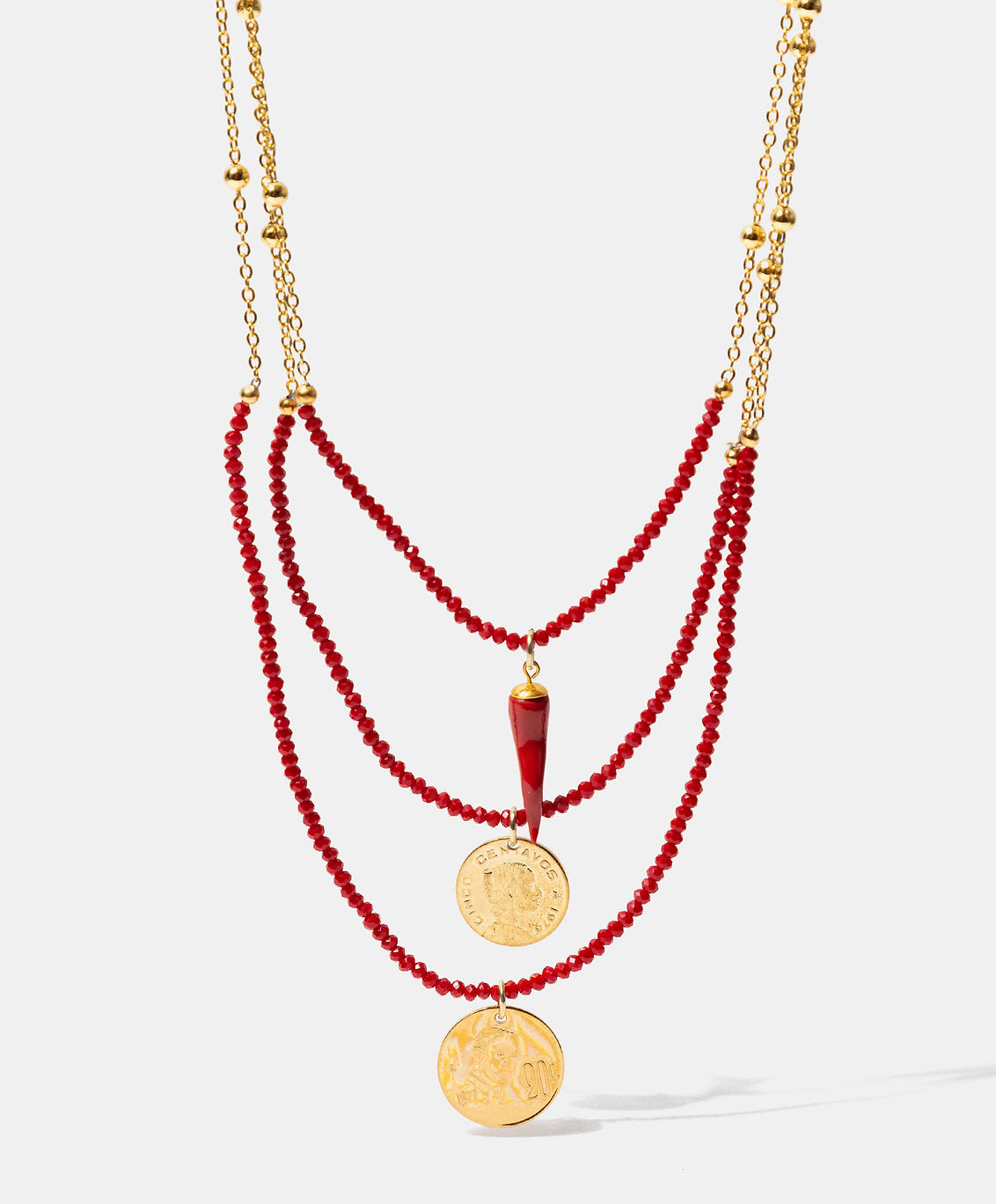 Collar monedas auténticas con dije carmesí Memorias