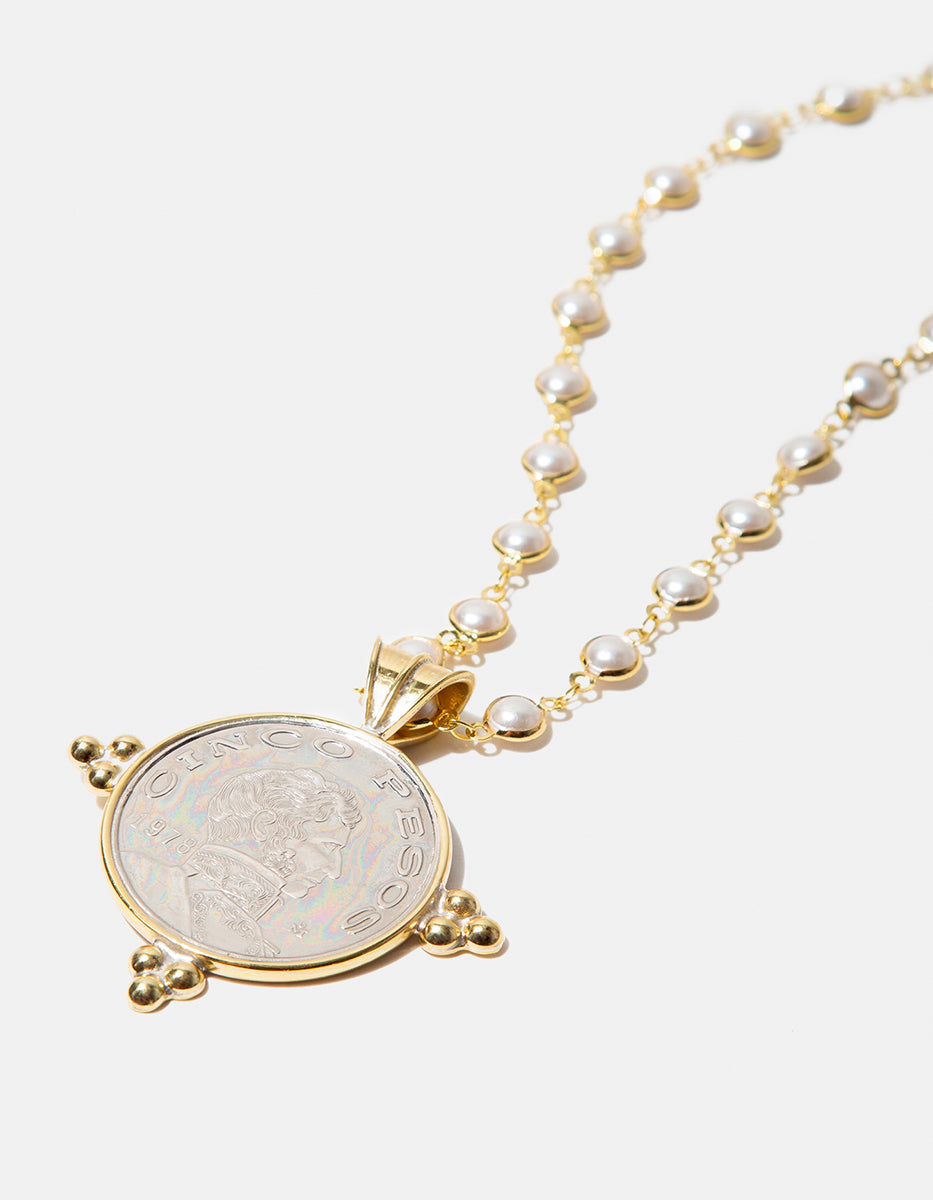 Collar moneda auténtica perla mabe Memorias