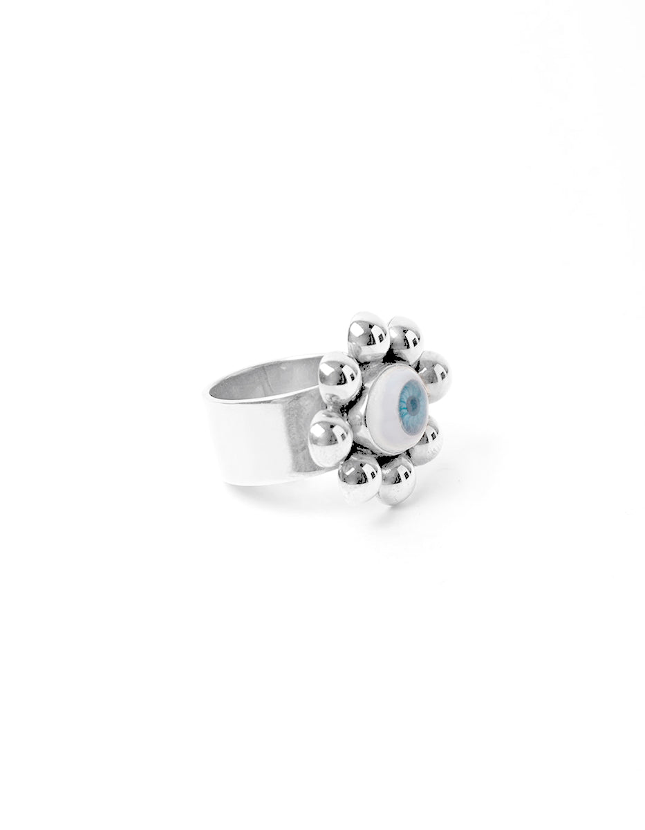 Anillo de plata .925 con baño de rodio y ojo central – Talla 6