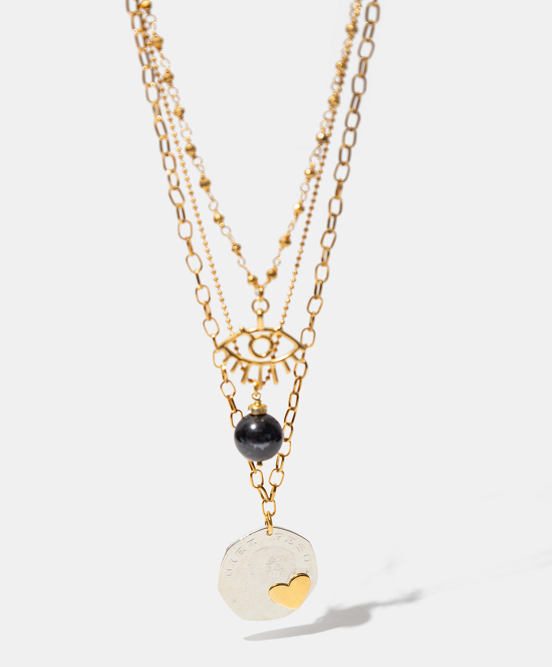 Collar moneda auténtica y corazones Memorias