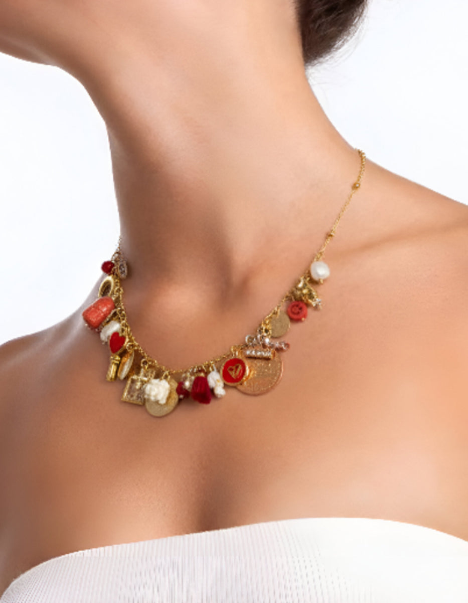 Collar moneda auténtica con Buda, luna y perlas Mabe Memorias