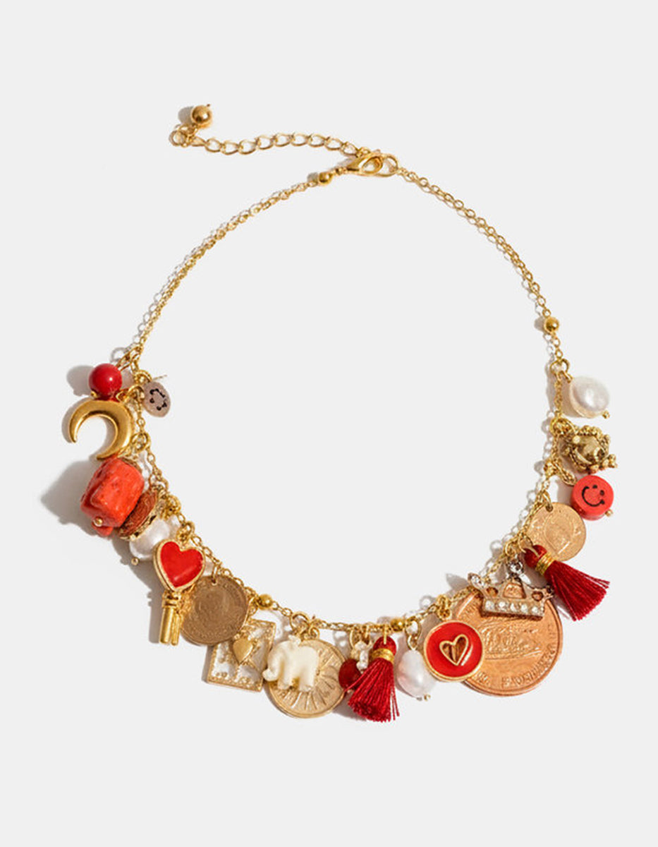 Collar moneda auténtica con Buda, luna y perlas Mabe Memorias