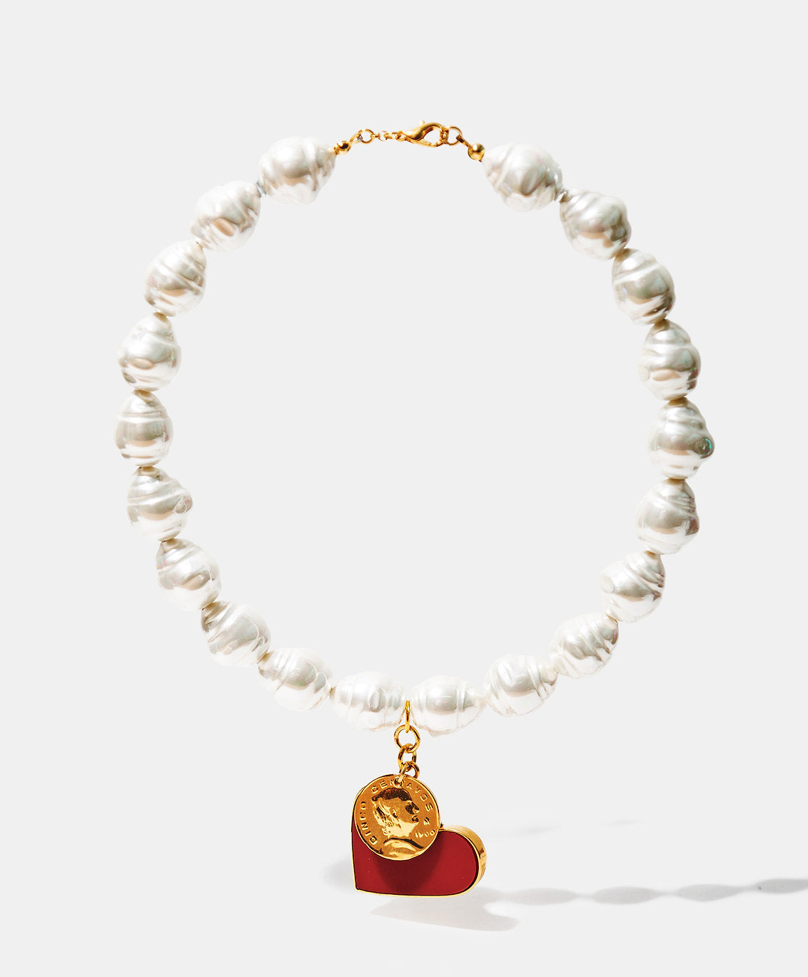 Collar moneda auténtica corazón esmalte rojo Memorias