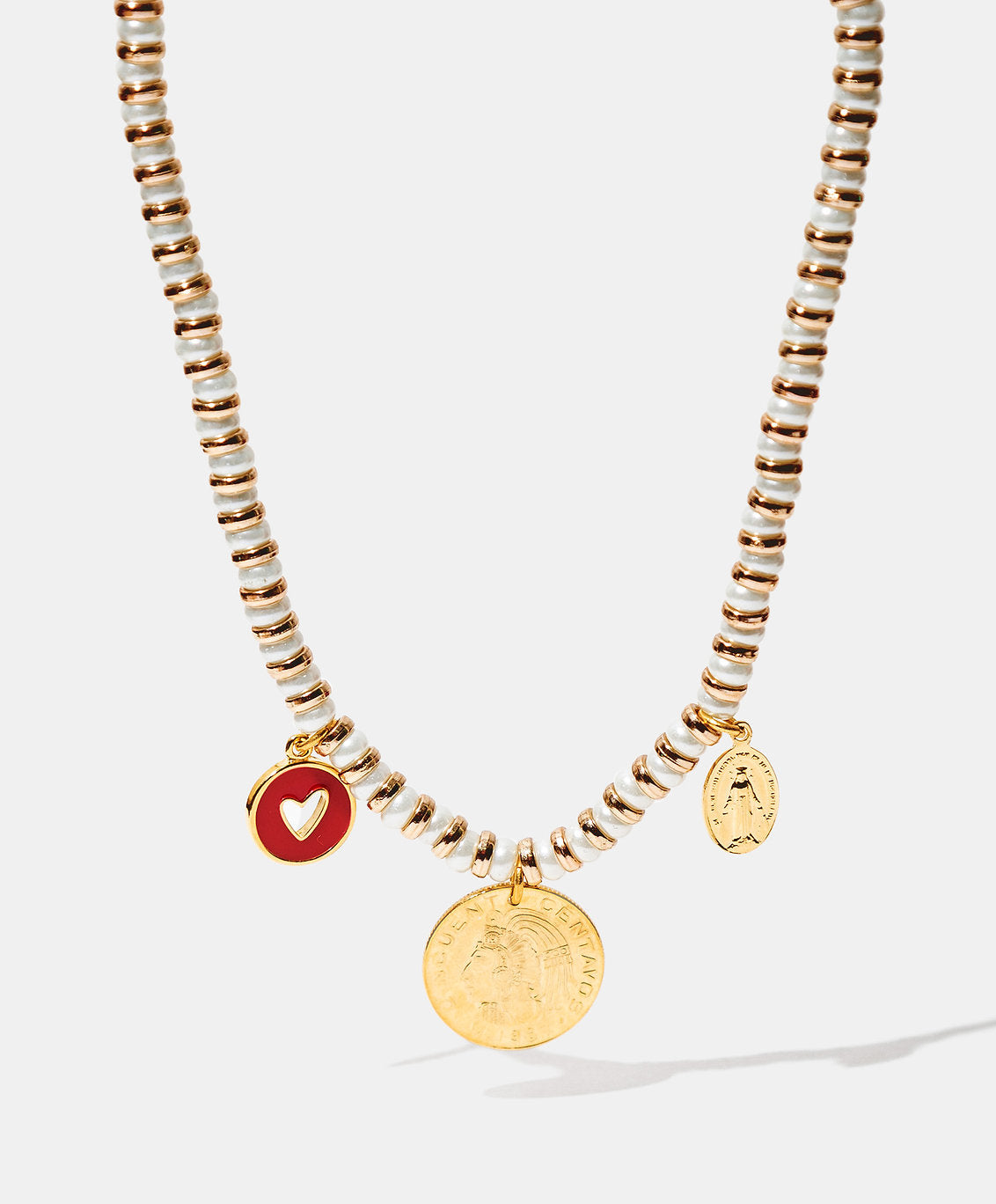 Collar moneda auténtica con corazón y perlas Mabe Memorias