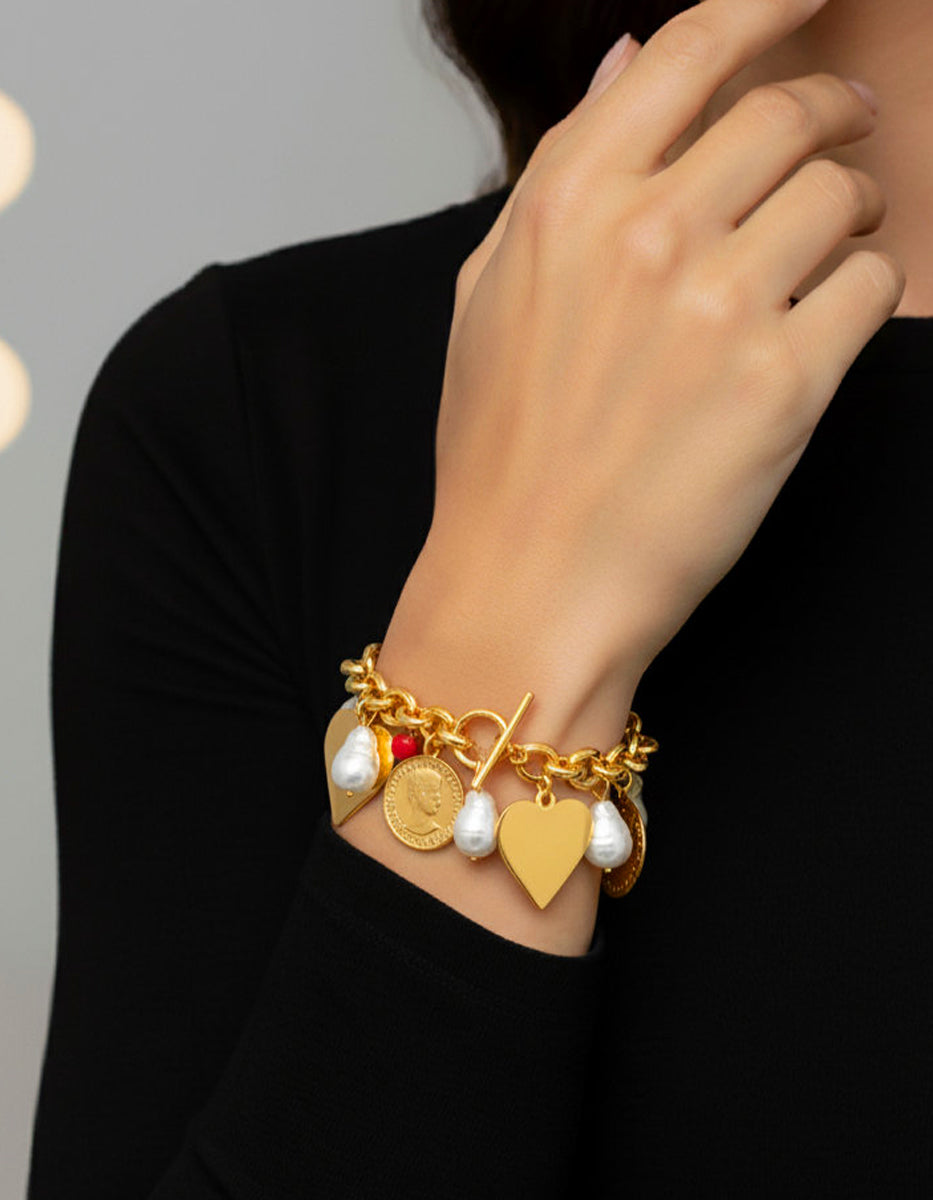 Pulsera monedas auténticas corazones Memorias