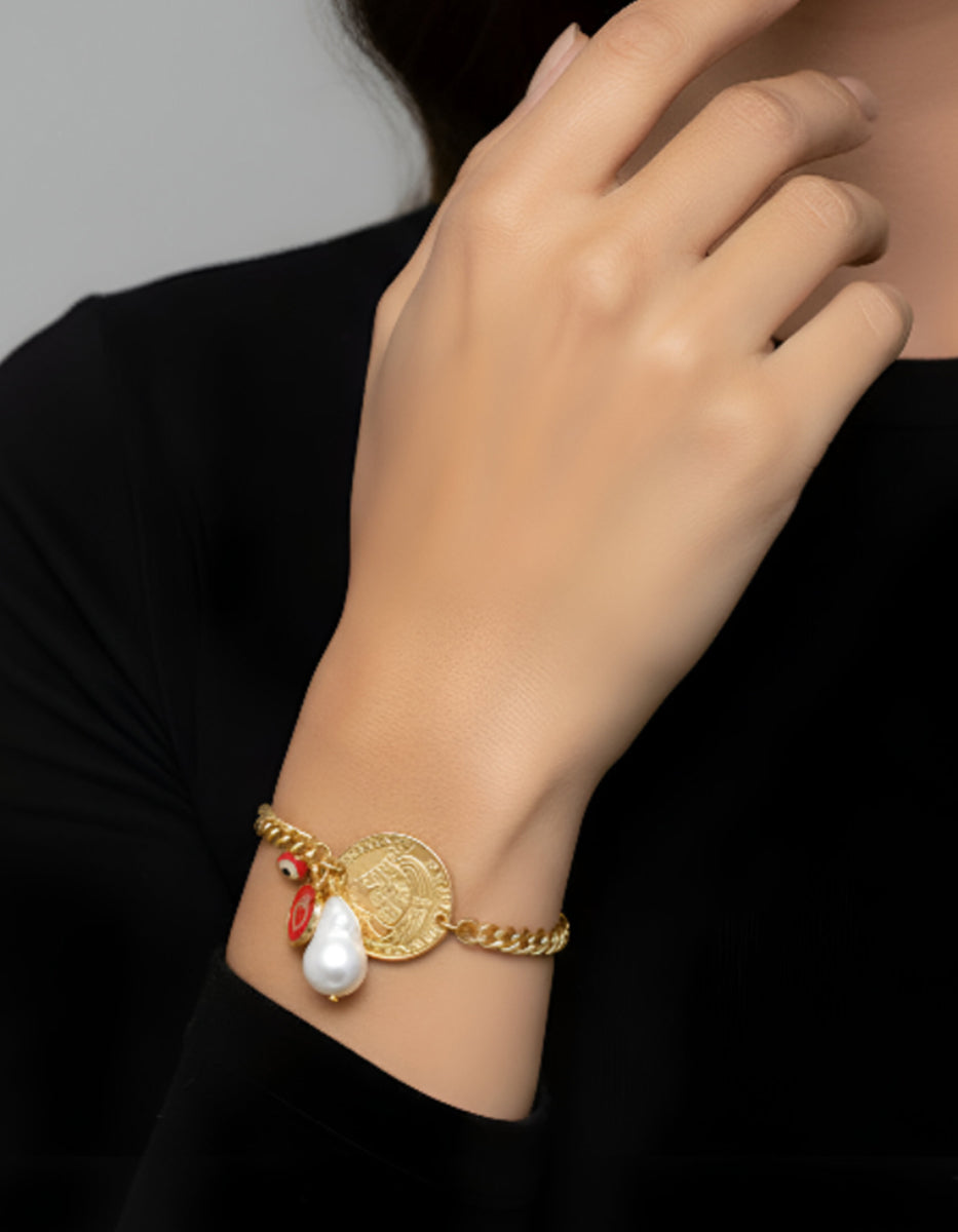 Pulsera con perla Mabe y moneda auténtica Memorias