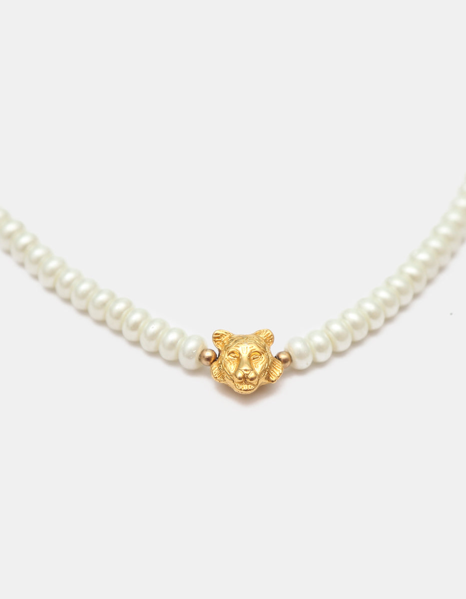 Collar Vermeil oro 22 kt con perla mabe y cabeza de tigre Nordic