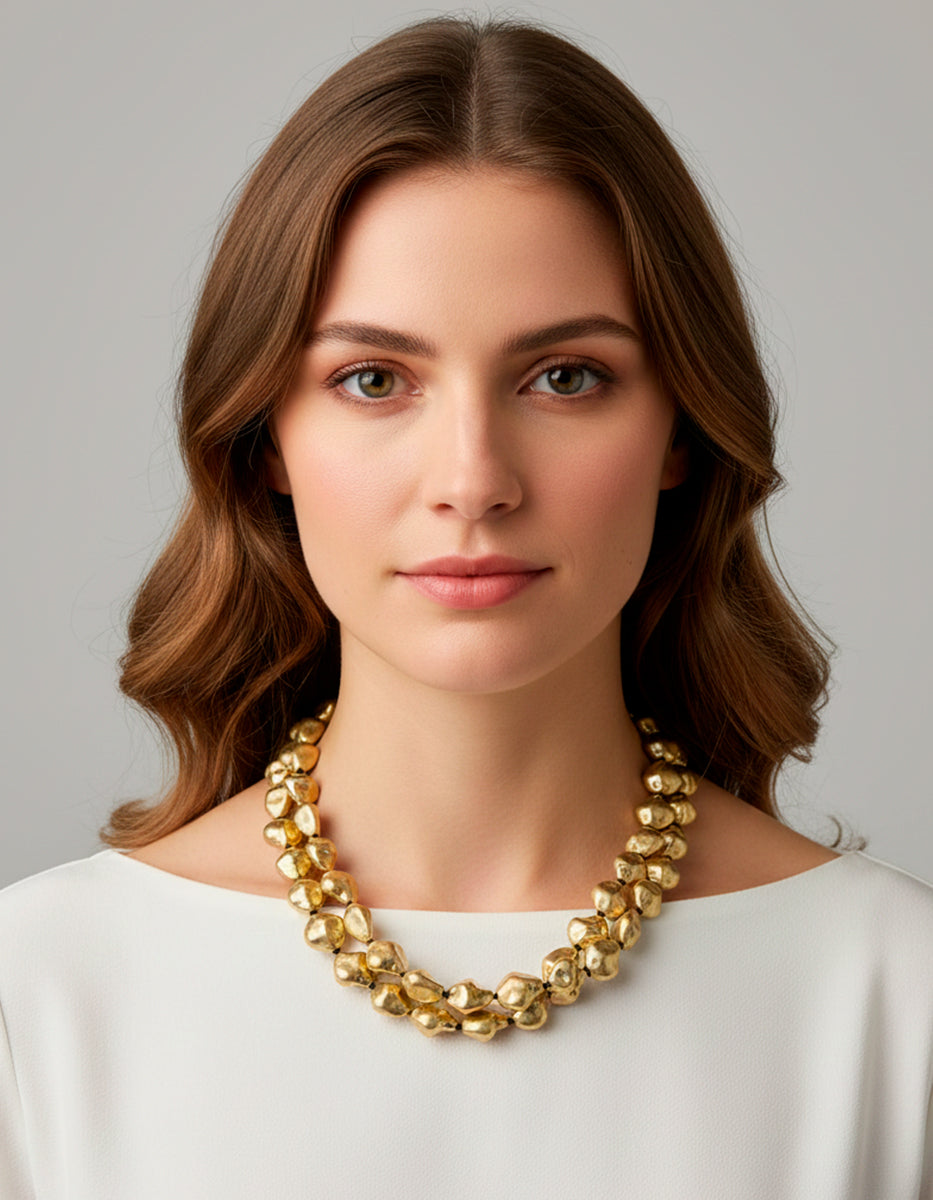 Collar Largo en Oro Laminado 22 kt con Formas Orgánicas Golden Chic