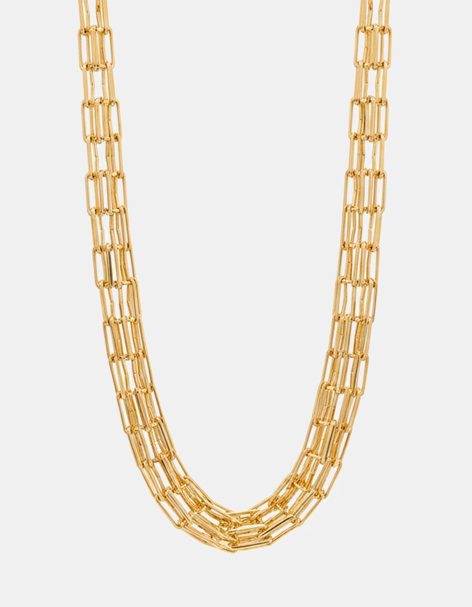 Collar en Oro Laminado 22 kt con Eslabones Alargados Entrelazados Golden Chic