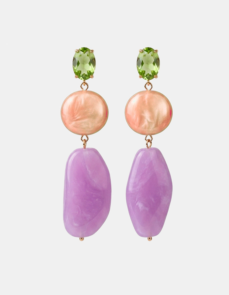 Aretes de peridoto con baquelitas rosa y amatista Mandragora