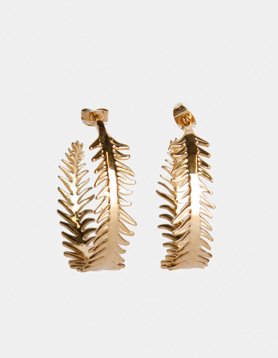 Aretes de oro laminado 22k arracada de hoja de laurel de 3.5 cm de diámetro Golden Chic