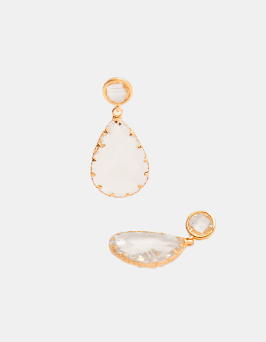 Aretes en Oro Laminado 22kt con Doble Gema Espinolita Blanca Marquesa