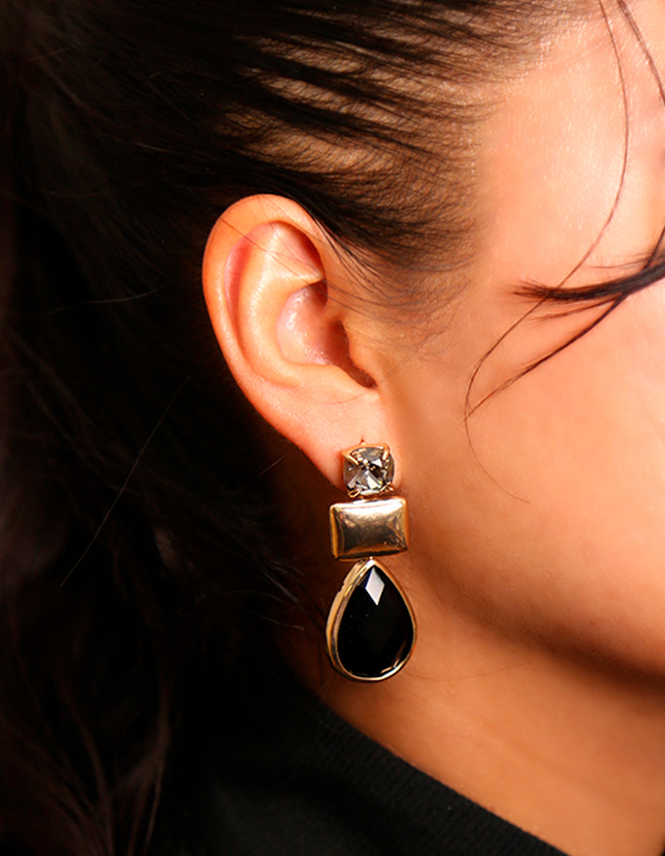 Aretes en bronce con baño vermeil 22 kt Gema espinolita negra Marquesa