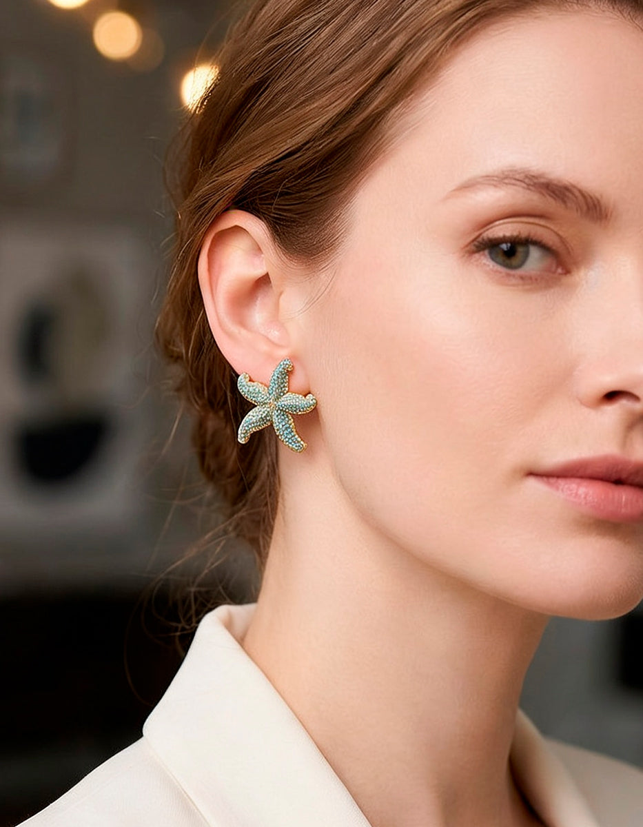 Aretes de bronce en baño de oro 22k y espinolita® azul turquesa Golden Chic