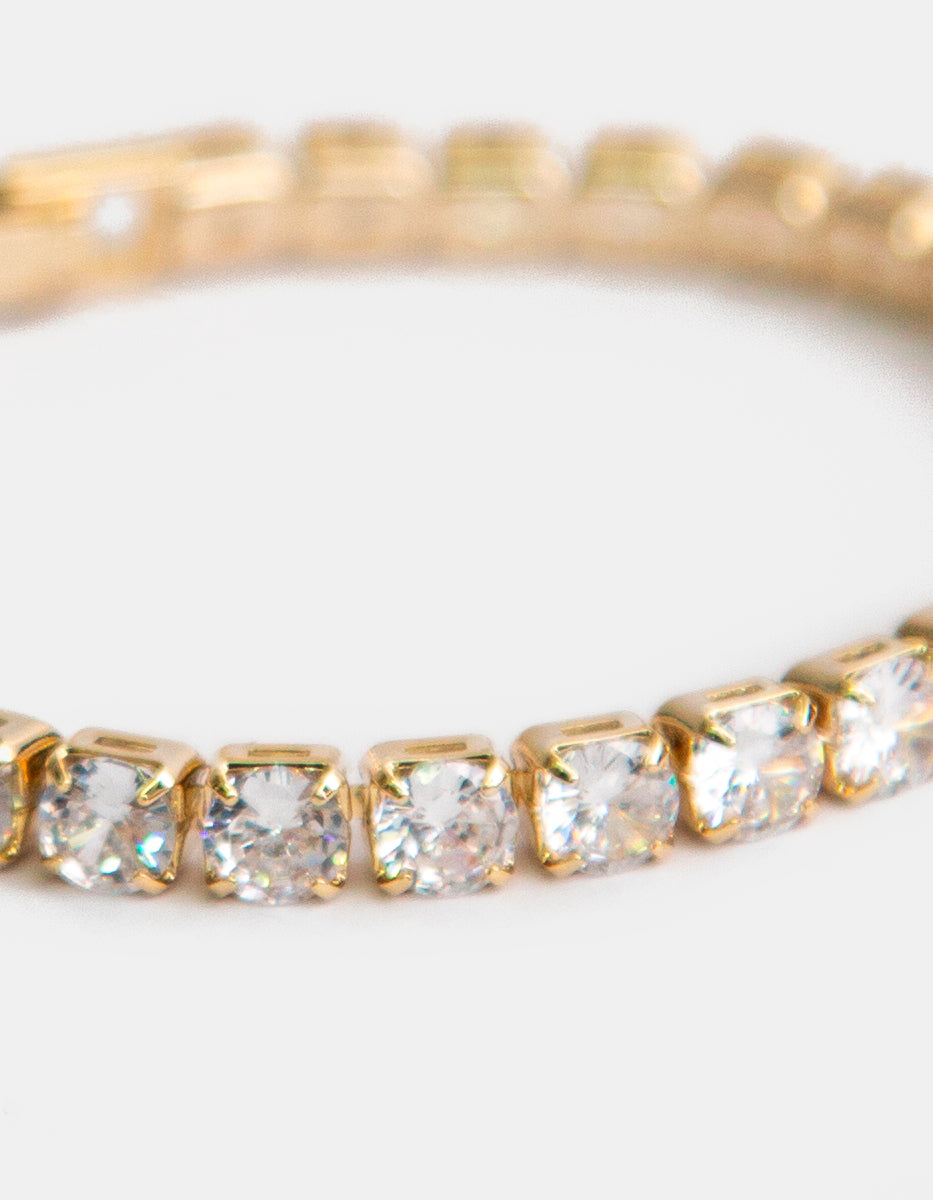 ⚡Ei Pulsera en Plata .925 con Baño de Oro 22 kt y Topacios Blancos en Forma Redonda