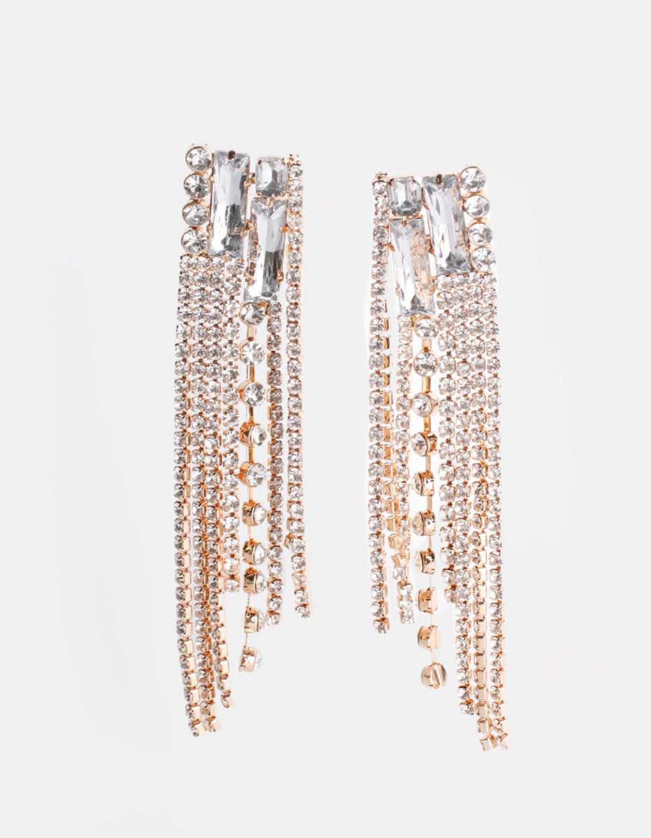 Aretes de oro laminado con 8 líneas de baguettes y rivière Mandragora