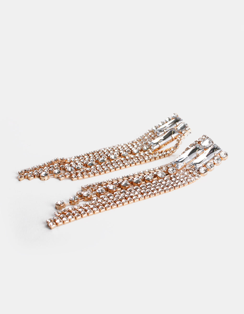 Aretes de oro laminado con 8 líneas de baguettes y rivière Mandragora