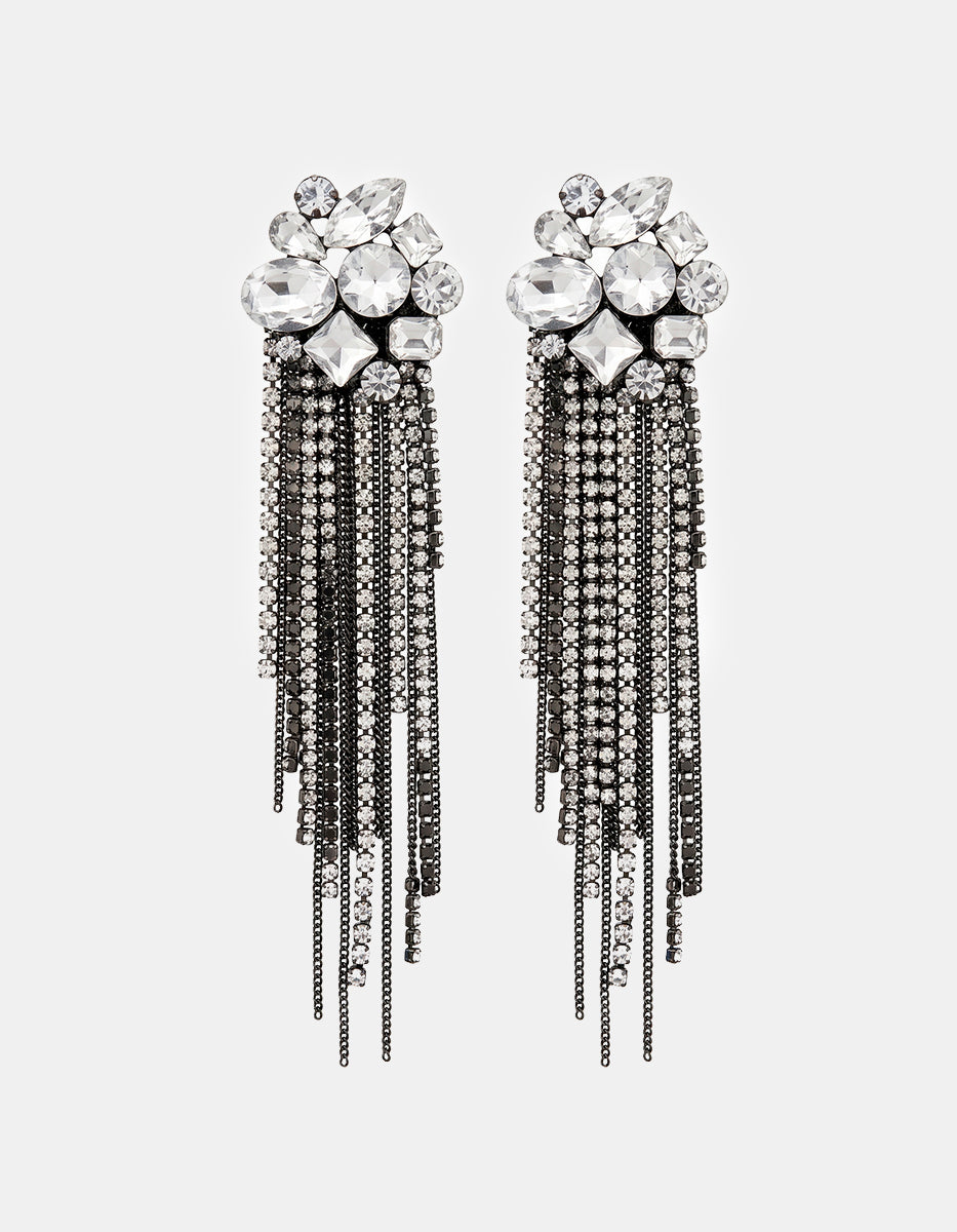 Aretes de oro laminado con baño de rutenio y topacios blancos multiforma Festive Style