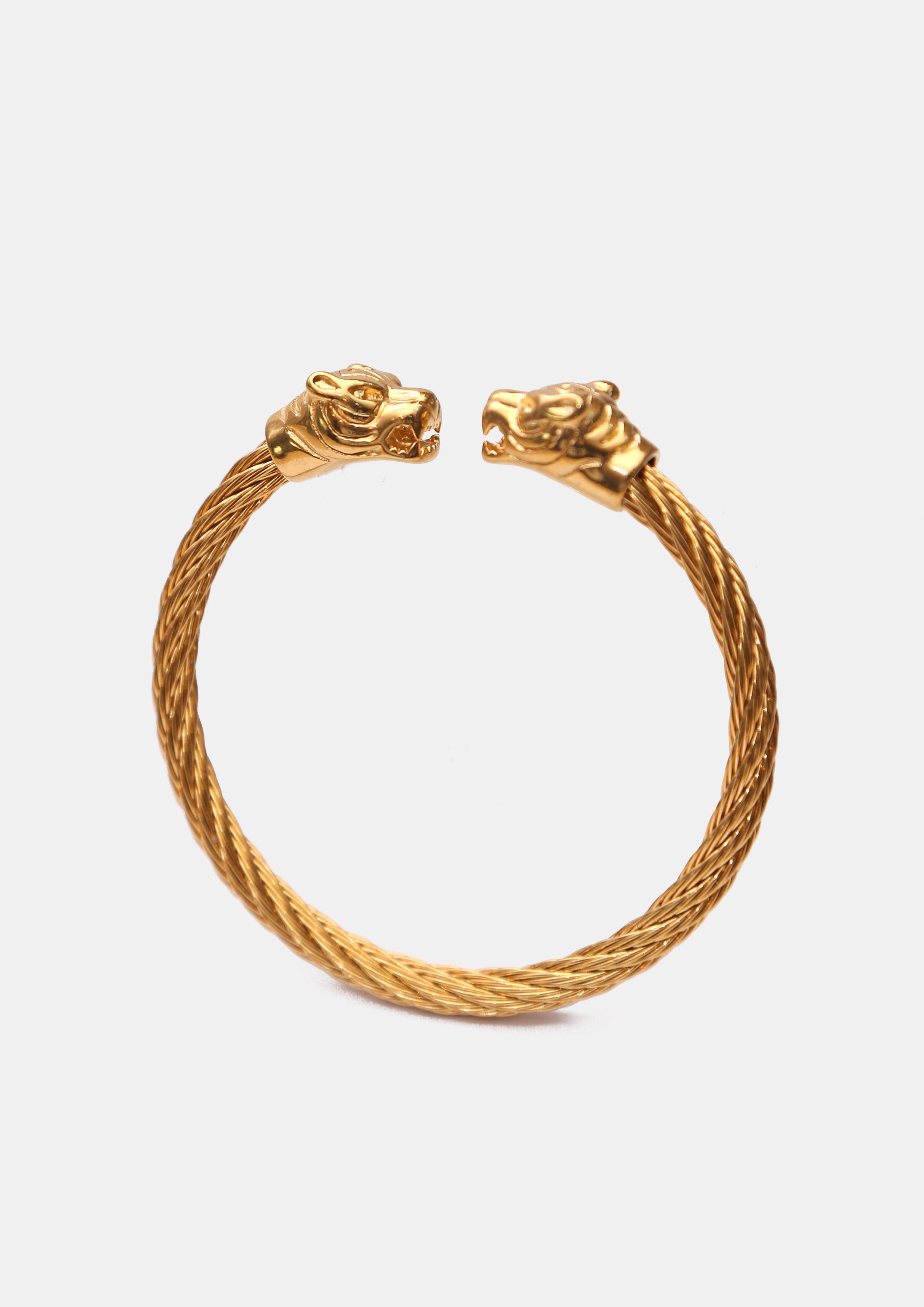 Brazalete oro laminado cable torzal con dos cabezas de tigre Golden Chic