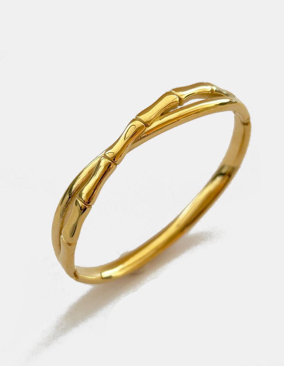 Brazalete oro laminado entrelazado bambú & media caña Golden Chic