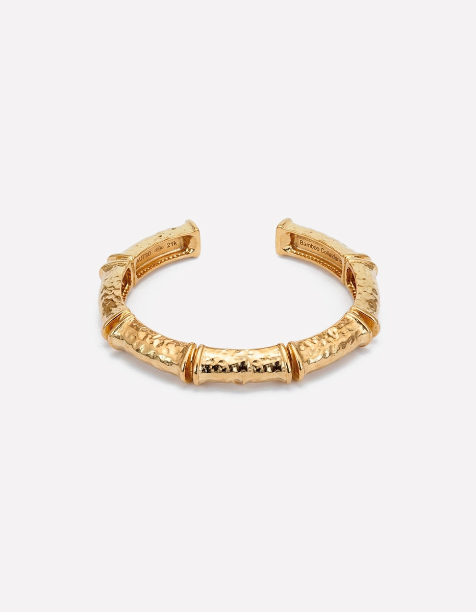 Brazalete de bronce con baño de oro 22k martillado