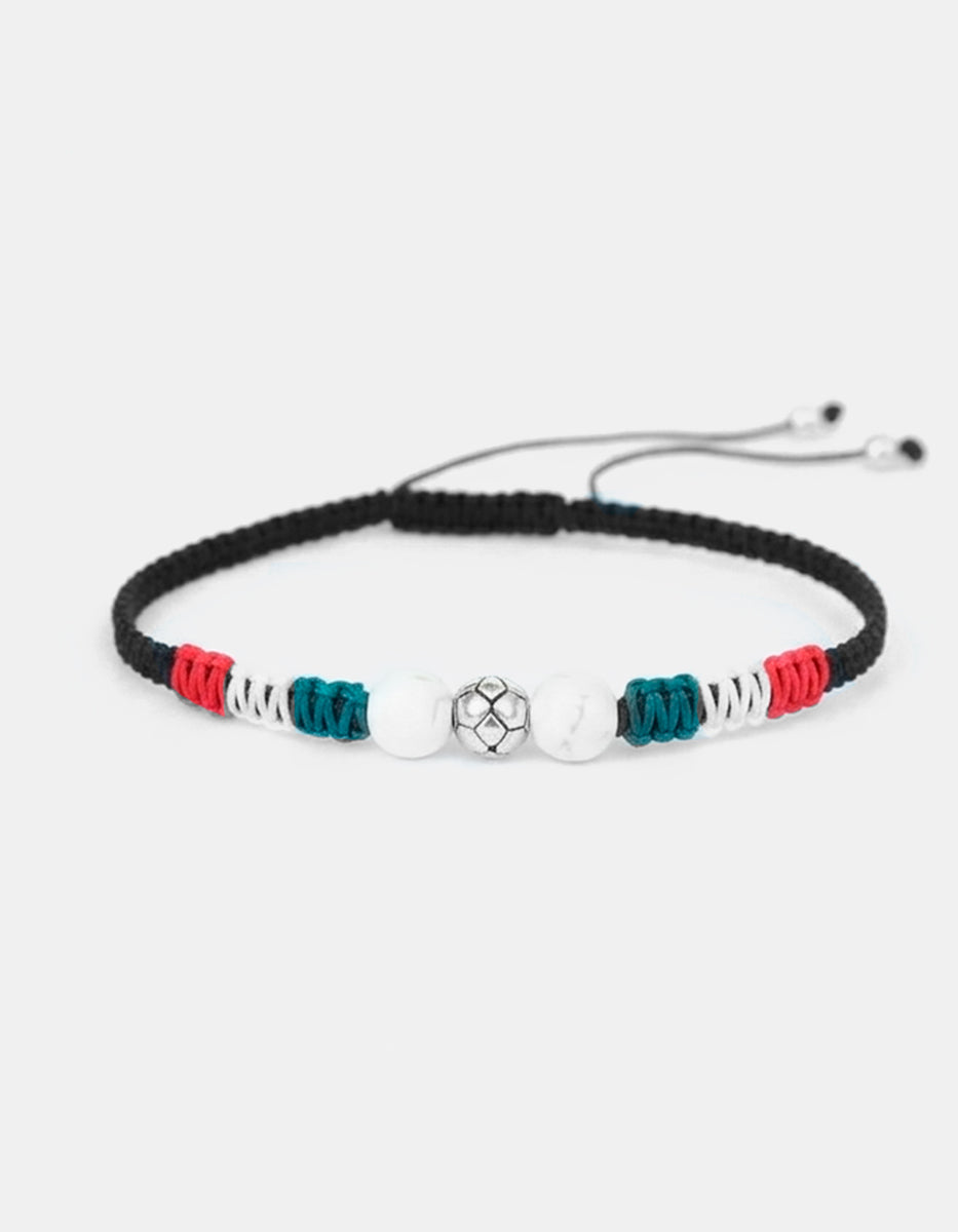 Pulsera México 68 Balón de Plata de Ley .925 y Ágatas blancas