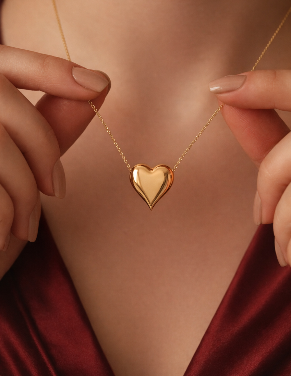 Collar en bronce con baño de oro 22 kt y dije en forma de corazón Love Story