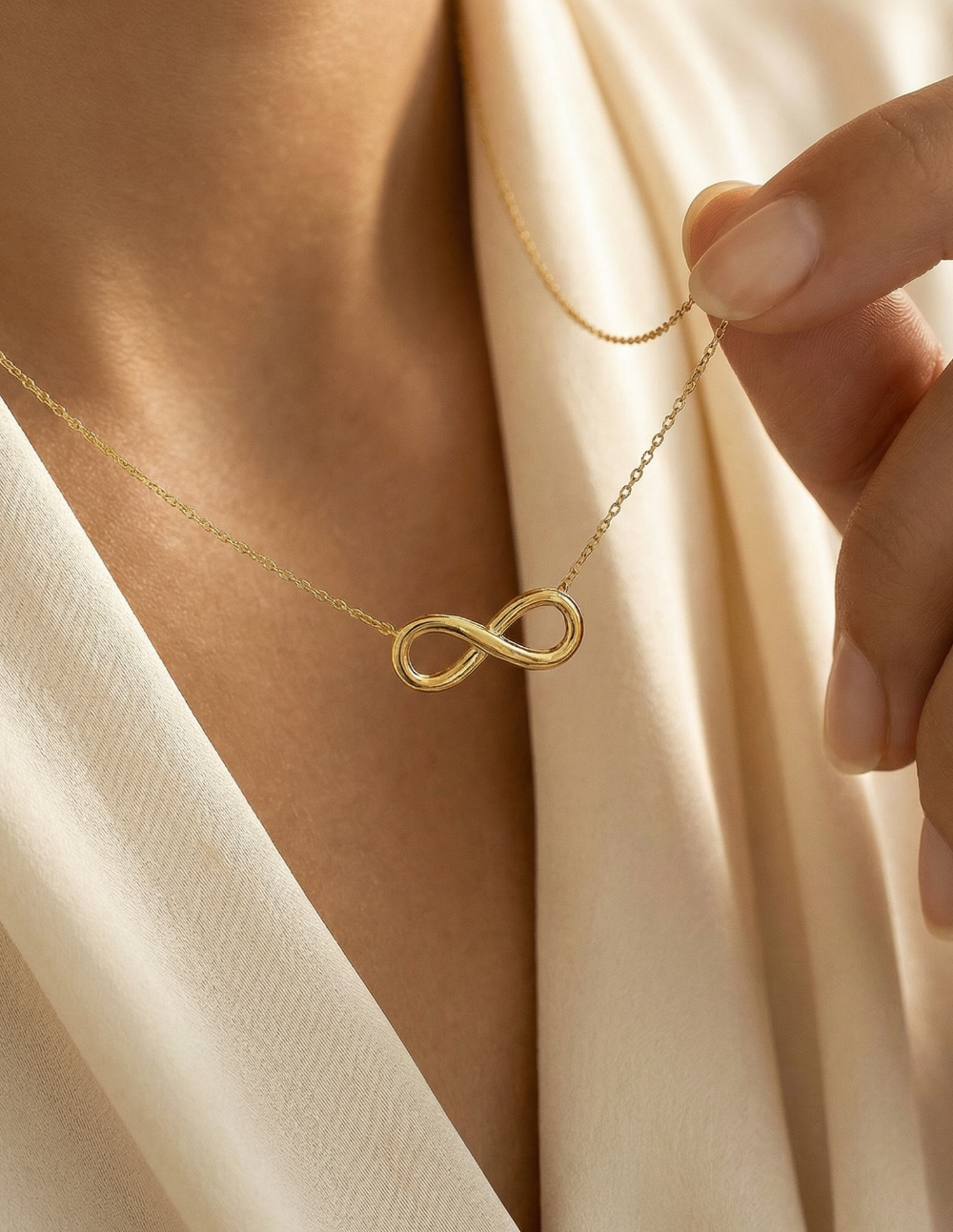 Collar en bronce con baño de oro 22 kt y dije en forma de infinito Love Story