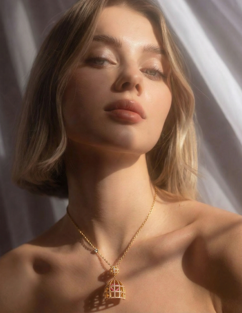 Collar de Plata con baño de oro de 22 quilates · Jaula con corazón · Love Story
