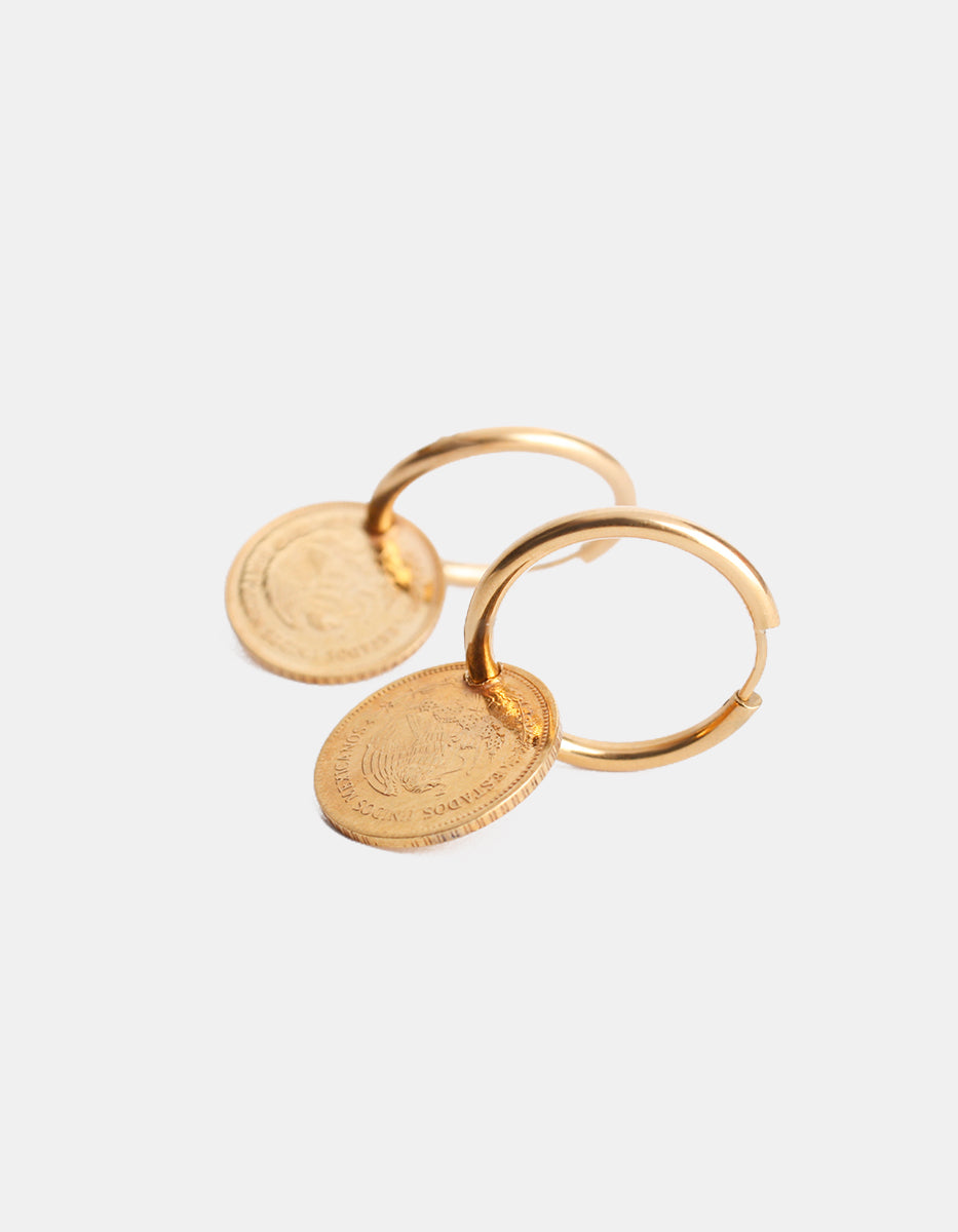 Arracadas moneda pequeña baño oro 22kt Memorias