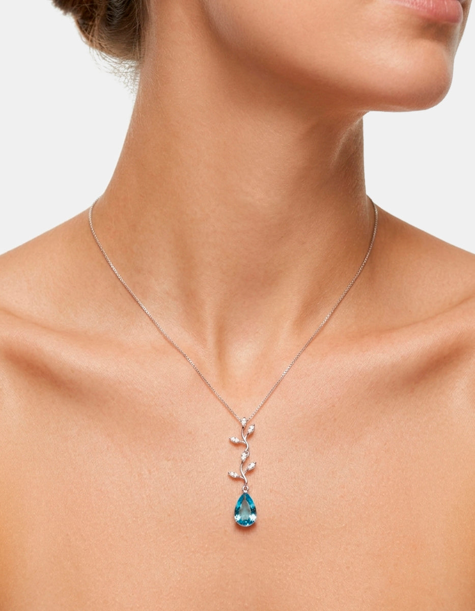 Dije con cadena de plata .925 y espinolita en tono azul Marquesa