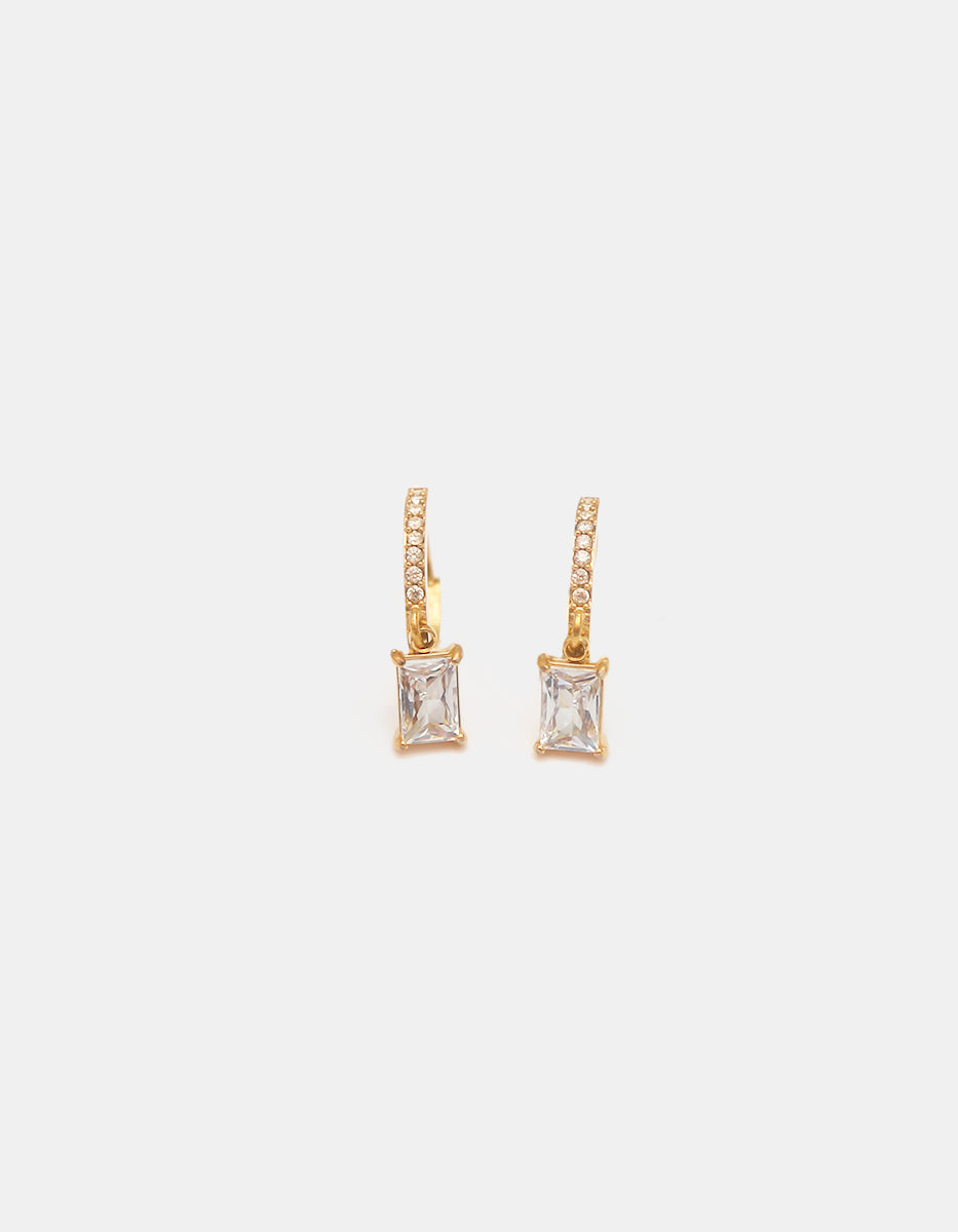 Arracadas de bronce en baño de oro de 22kt con topacios blancos corte brillante y esmeralda Festive Style