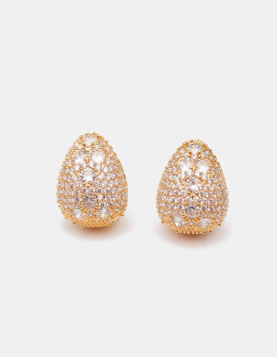 Aretes con silueta de gota en bronce con baño de oro de 22kt con topacios blancos corte brillante Festive Style