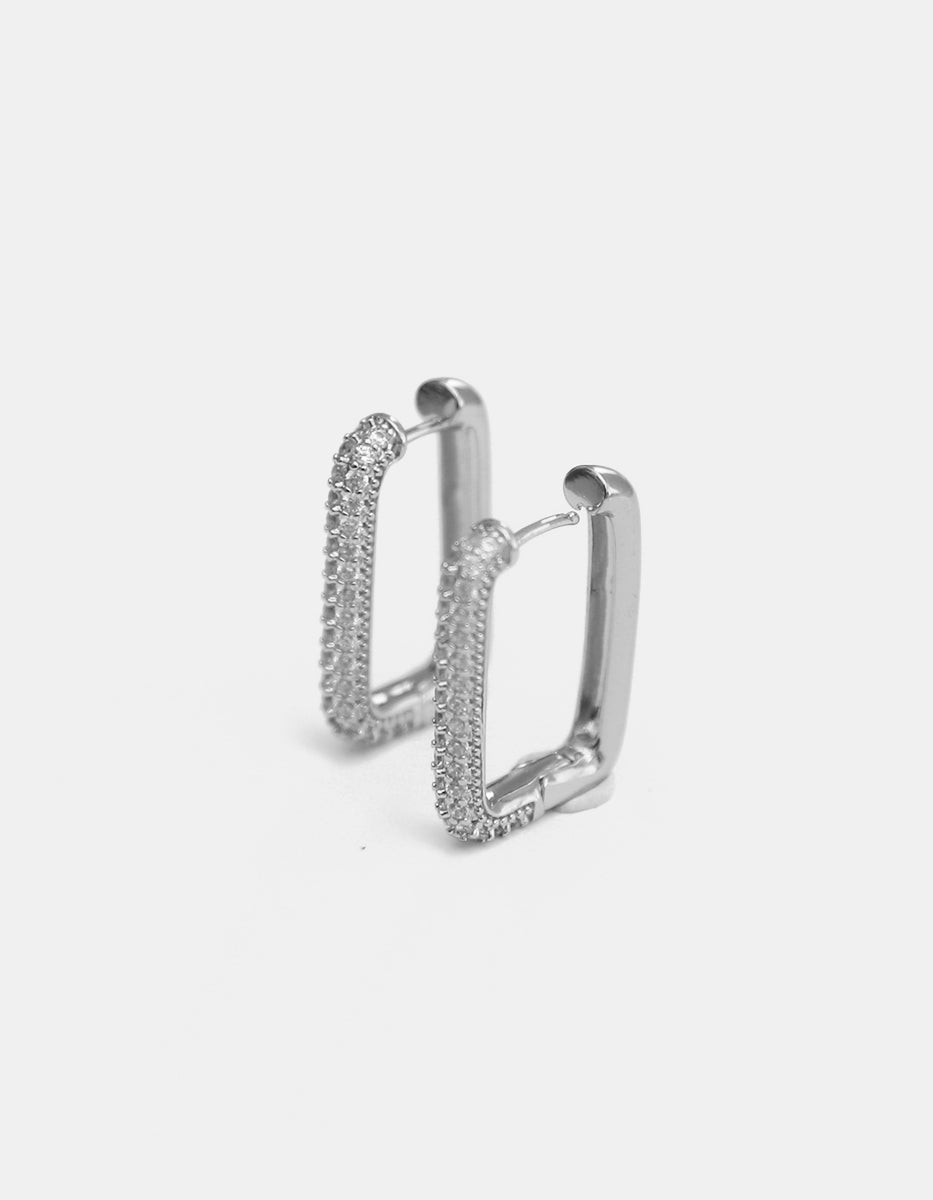Aretes Rectangulares Alargados en Platino y Topacios blancos Festive Style