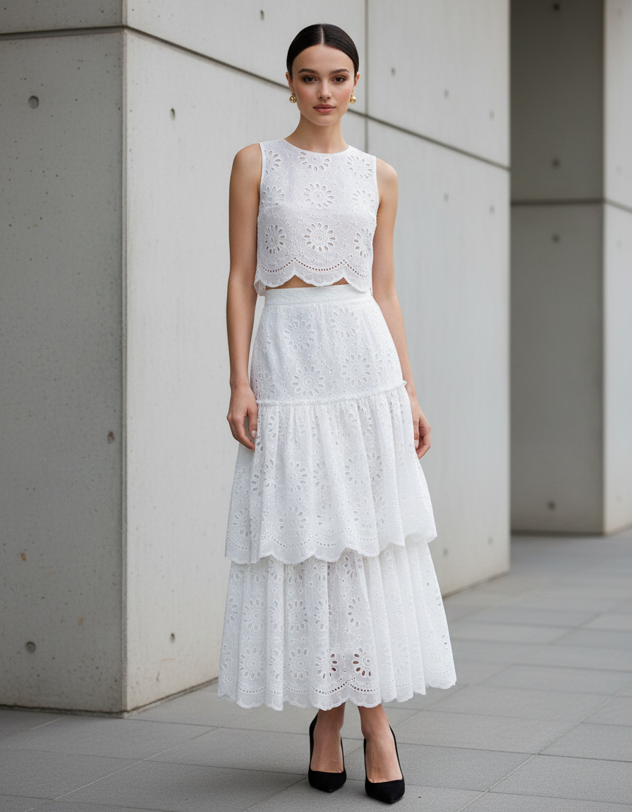 CONJUNTO DE BLUSA Y FALDA MIDI BLANCA MANDRAGORA