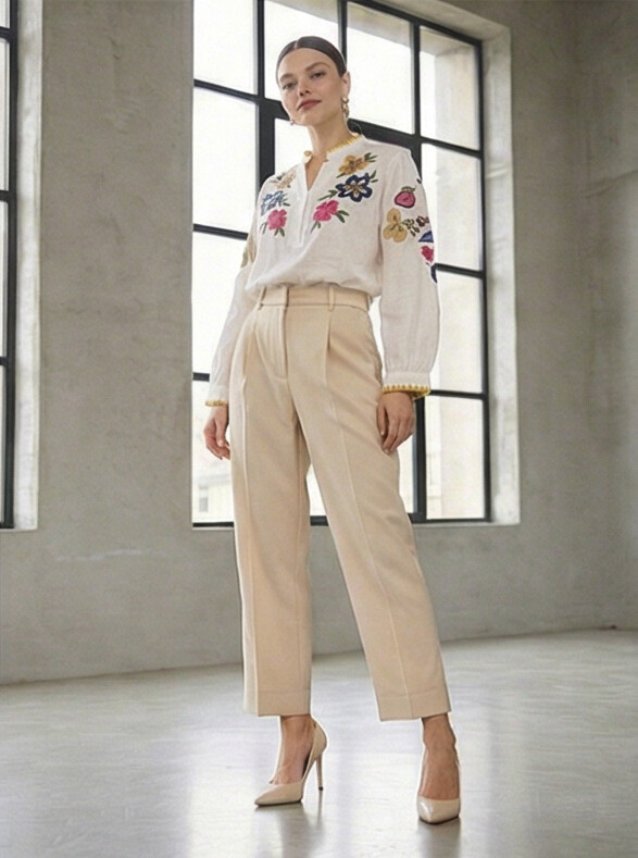 BLUSA CON DETALLES BORDADOS DE FLORES MANDRAGORA