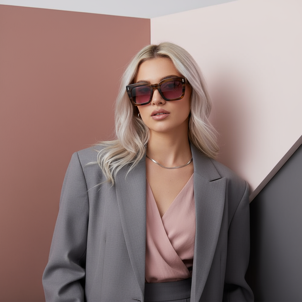 Gafas de sol Soleil Marrón con vetas / Lente rosa