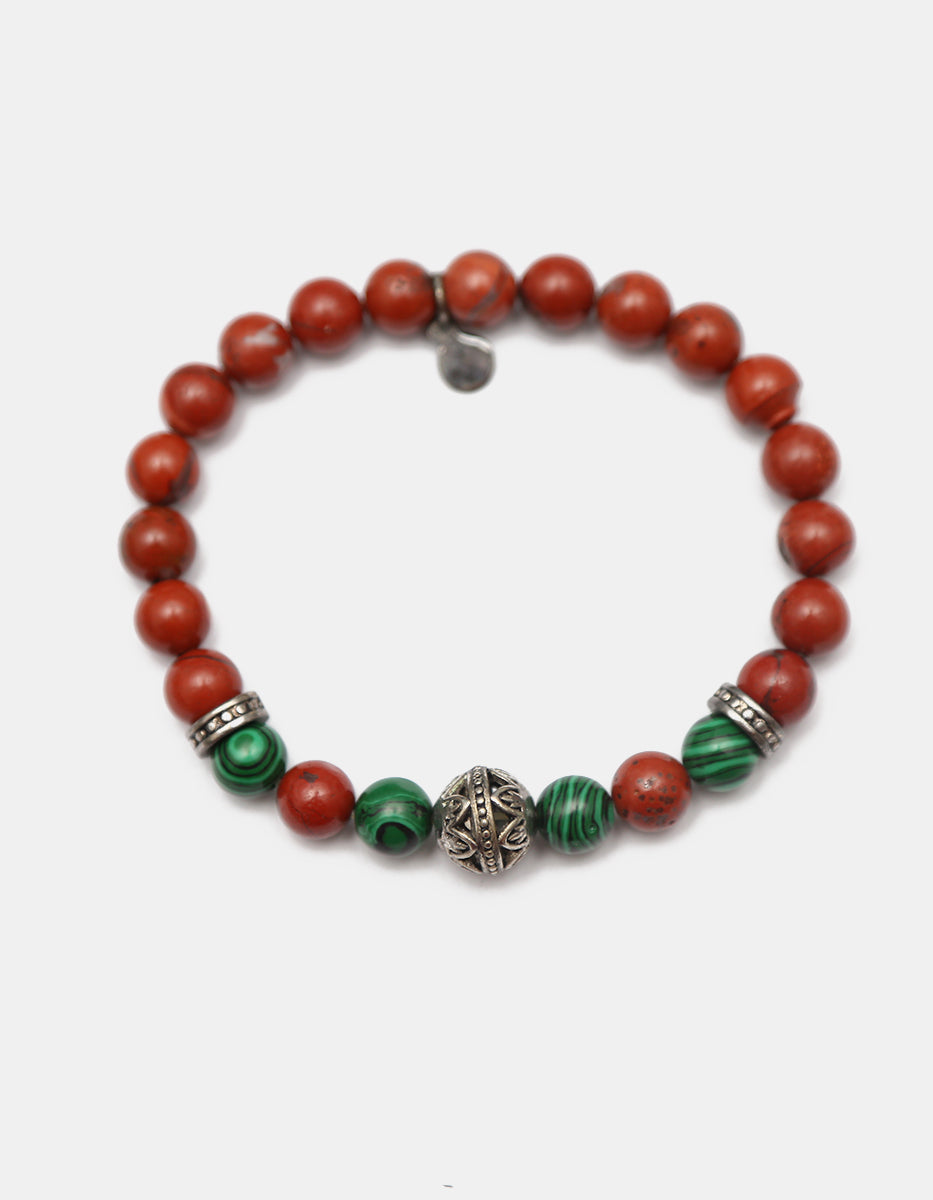 Pulsera de malaquita, jaspe y esfera de acero Nordic