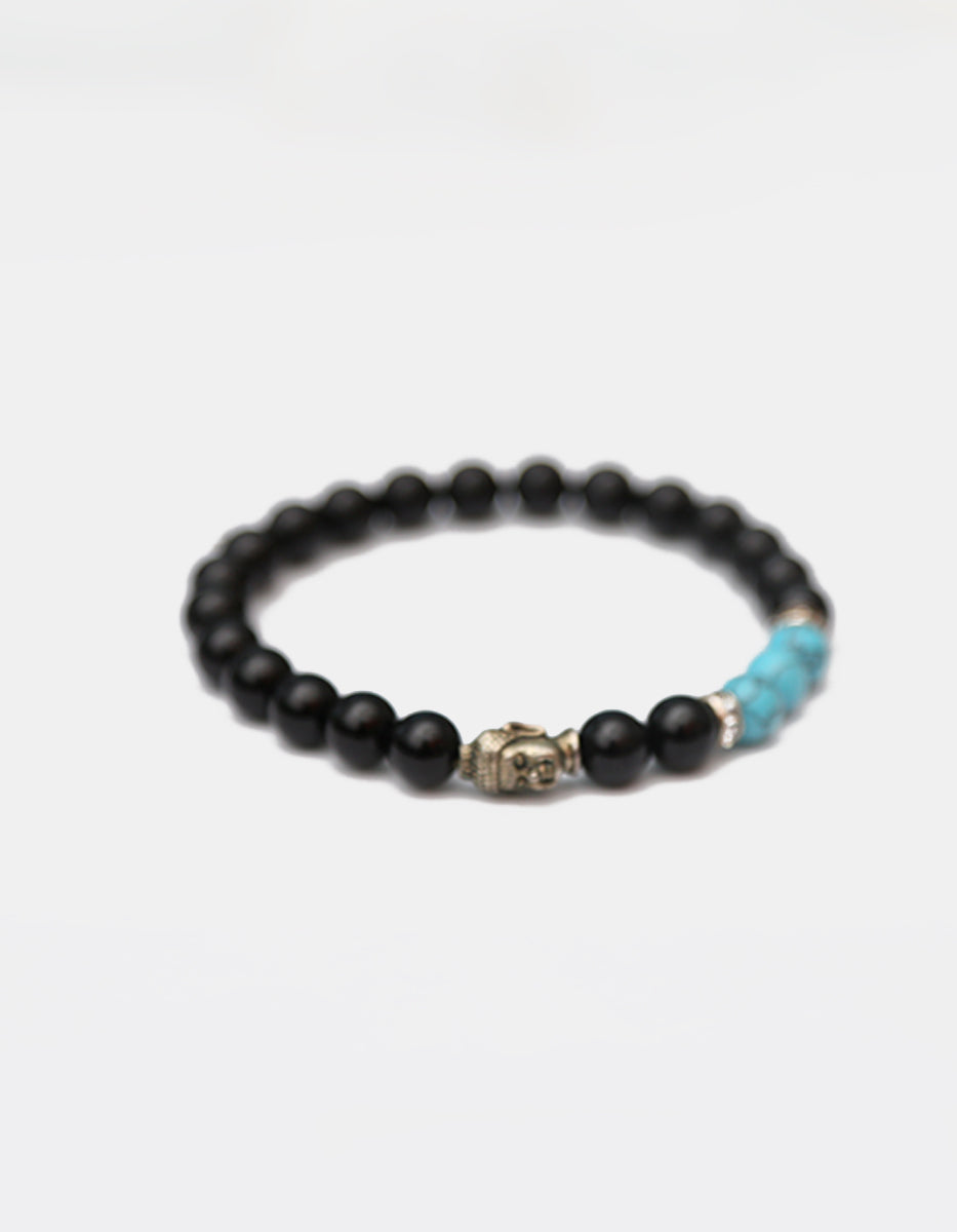 Pulsera de ónix, malaquita turquesa y dije de Buda de acero inoxidable Nordic