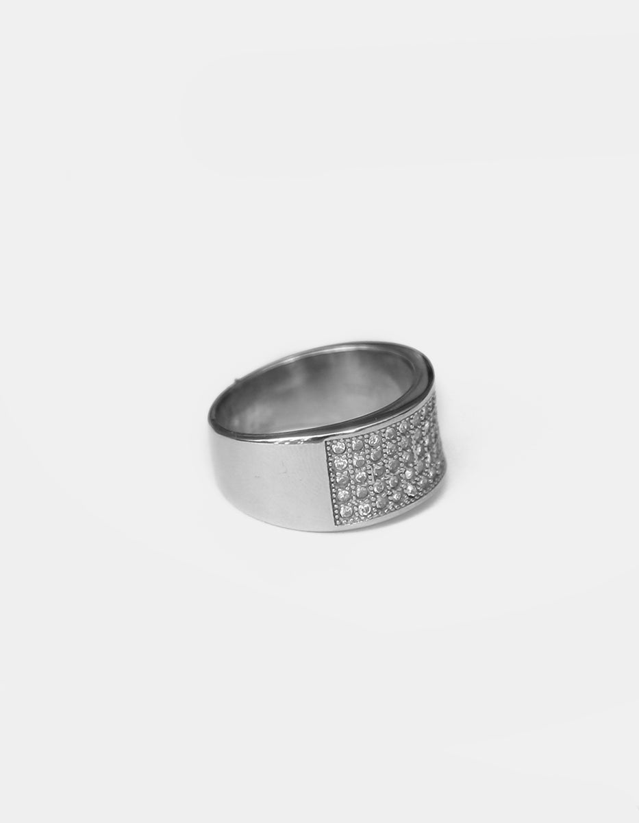 Anillo de acero inoxidable en baño de rodio con espinolitas en frente Talla 11 Nordic