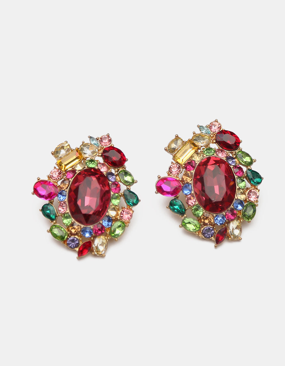 Maxipendientes con Cristales Multicolor y Baño de Oro