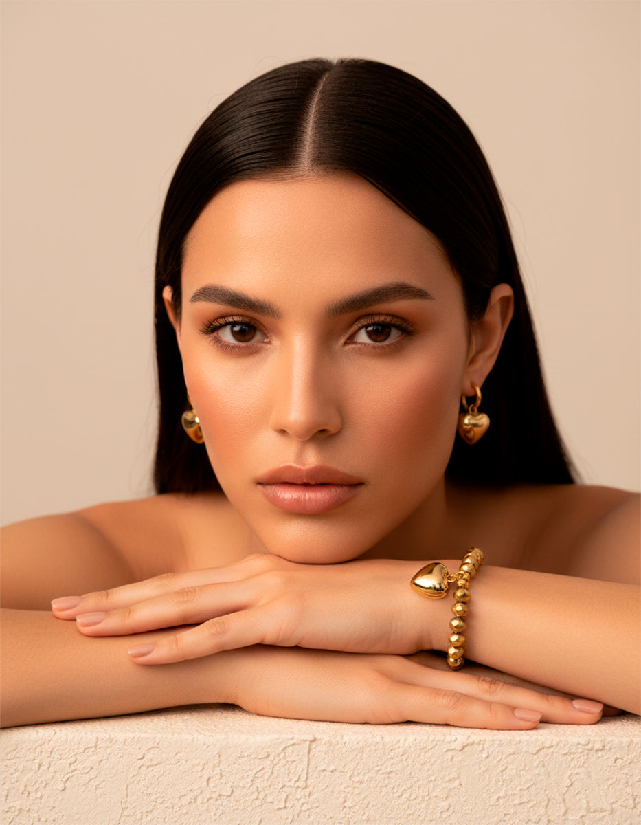 Set de Aretes y pulsera Cupido con corazón