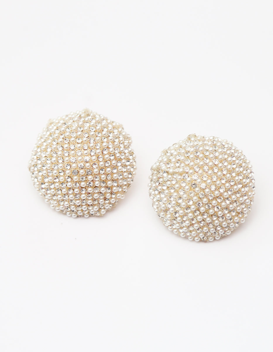 Aretes de botón oversize con pavé de microperlas y topacios blancos Ultramar