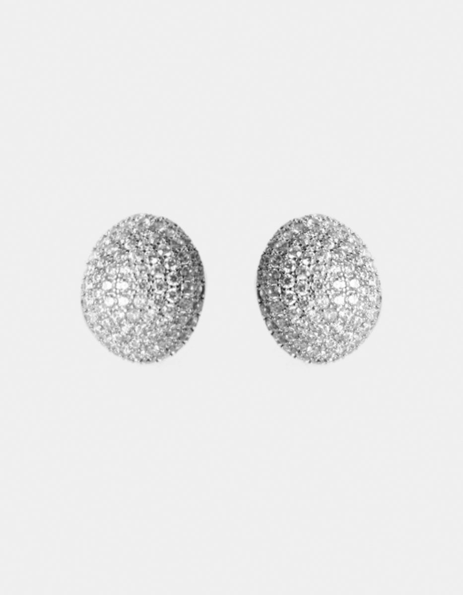 ⚡Ei Aretes Clip en Plata .925 con Baño de Rodio en Forma Ovalada con Topacios Blancos