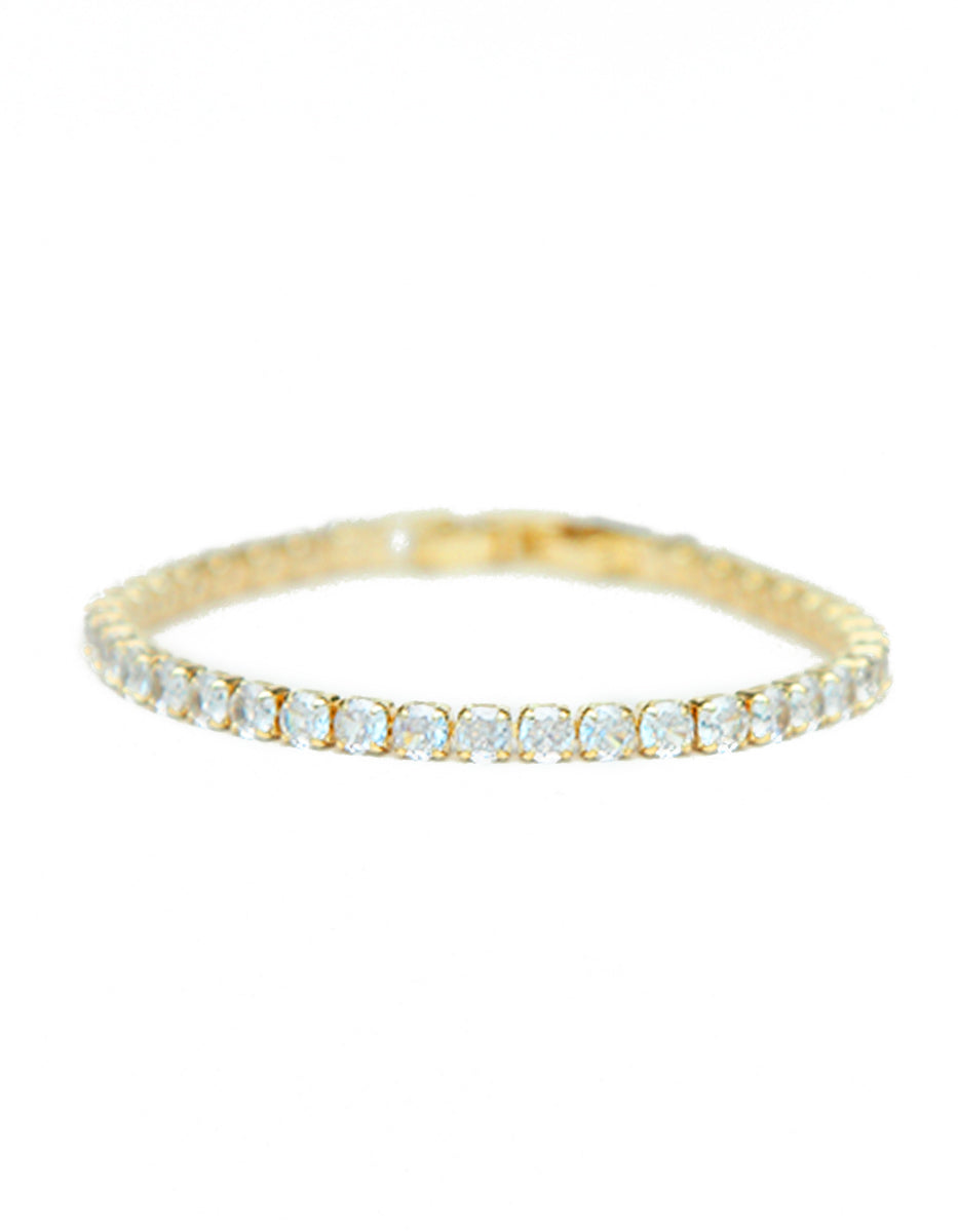 Pulsera en plata .925 con baño de oro 22 kt y topacios blancos en forma circular Festive Style